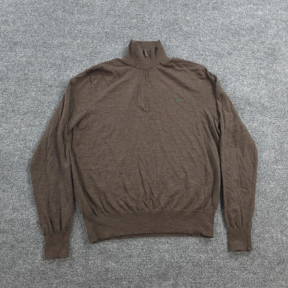 Vintage Polo Ralph Lauren Sweater Mens XL Brown Merino Wool 1/4 Zip Mock Neck
